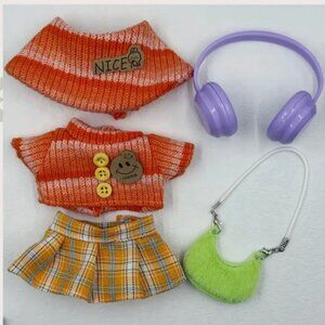5 PIECE PLAID DRESS SET FOR SMALL DOLL PLUSH-NO DOLL-NWT!